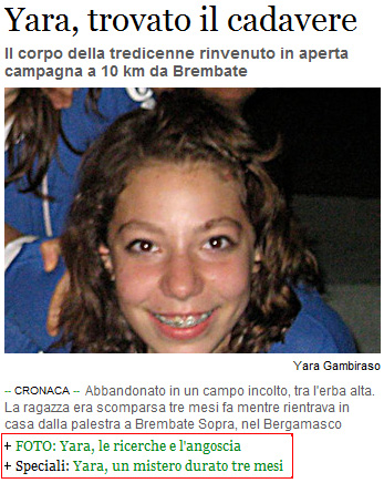 Ansa, il ritrovamento del corpo di Yara e la storia di tre mesi pronta nel cassetto.