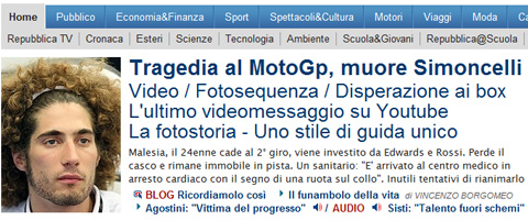 Muore simoncelli in incidente nel moto gp